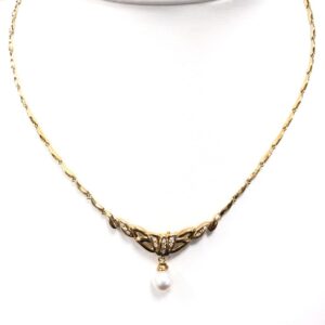 K18 0.10ctメレダイヤ&パール付ネックレス