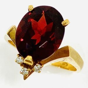 K18 ガーネット&メレダイヤ付リング