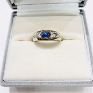 PT900ベースk18サファイヤ0.4ctメレ0.04ct付リング