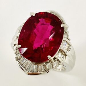 Pt900 ルベライト9.08ct＆メレダイヤ0.62ct付リング