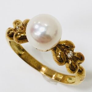 K18 パール＆メレダイヤ付リング