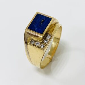 K18 ラピスラズリ&メレダイヤ付リング