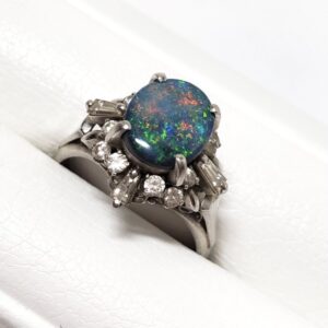 Pt900 ブラックオパール メレダイヤ リング