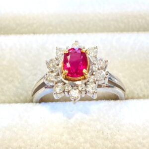Pt900/K18 リング ルビー0.79ct メレ0.46ct