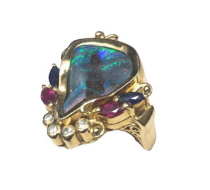 K18 ブラックオパールライトニングリッジ　リング