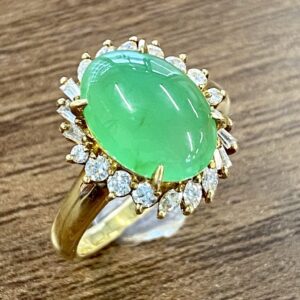 K18 3.27ct ヒスイ＆0.48ctメレダイヤ付リング