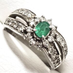 Pt900 エメラルド メレダイヤ リング