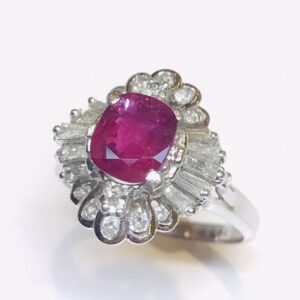 Pt850 ルビーメレダイヤ付きリング