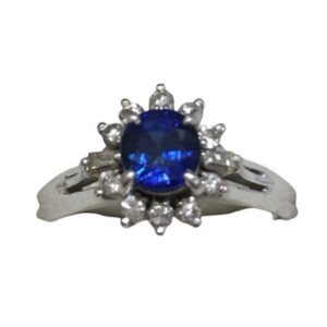 サファイアリングPt900メレダイヤ付き