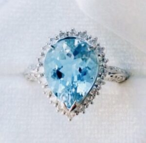 Pt900 アクアマリン 3.2ct ダイヤモンド 0.62ct リング