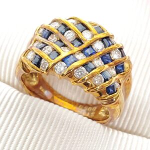 K18 1.15ctサファイア＆0.6ctメレダイヤ付リング