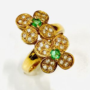 K18 0.32ctエメラルド＆0.18ctメレダイヤ付リング