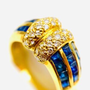 K18 サファイア1.6ct メレダイヤモンド 0.34ct ジュエリーリング