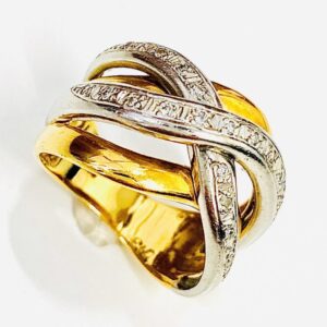 K18ベースPt900 0.13ctメレダイヤ付リング