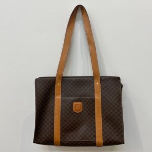 CELINE セリーヌ トートバッグ A4収納 マカダム トリオンフ ブラウン 茶 PVC レザー 革 ビンテージ