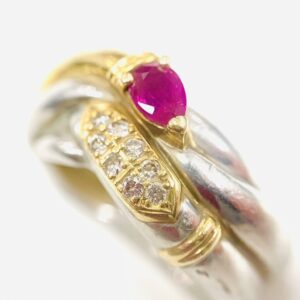 Pt900/K18 ルビー0.7ct メレダイヤモンド0.25ct ジュエリーコンビリング