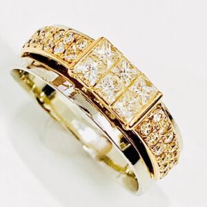 Pt900ベースK18 メレダイヤ0.8ct付きリング