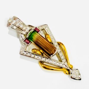Pt900ベースK18 トルマリン5.15ct＆メレダイヤ0.51ct付トップ