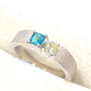Pt900 K18 リング ダイヤモンド0.26ct アクアマリン0.34ct