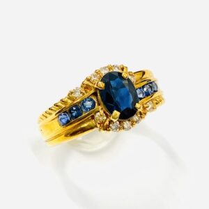 K18(18金) サファイア 1.18ct＆メレダイヤ 0.18ct付リング