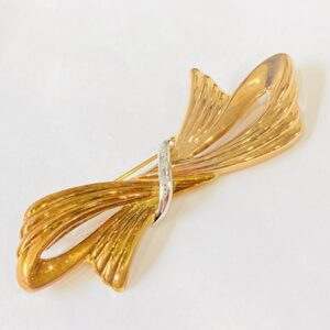 K18/Pt900 メレダイヤ付ブローチ