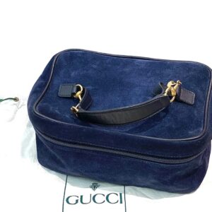 GUCCI オールドグッチ スエード調 化粧ポーチ ネイビー