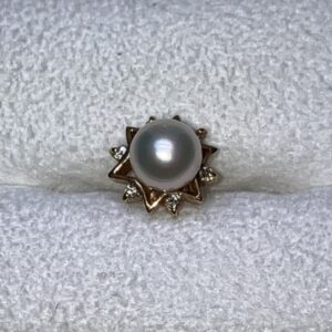 K18 パール/メレダイヤ付きピアス