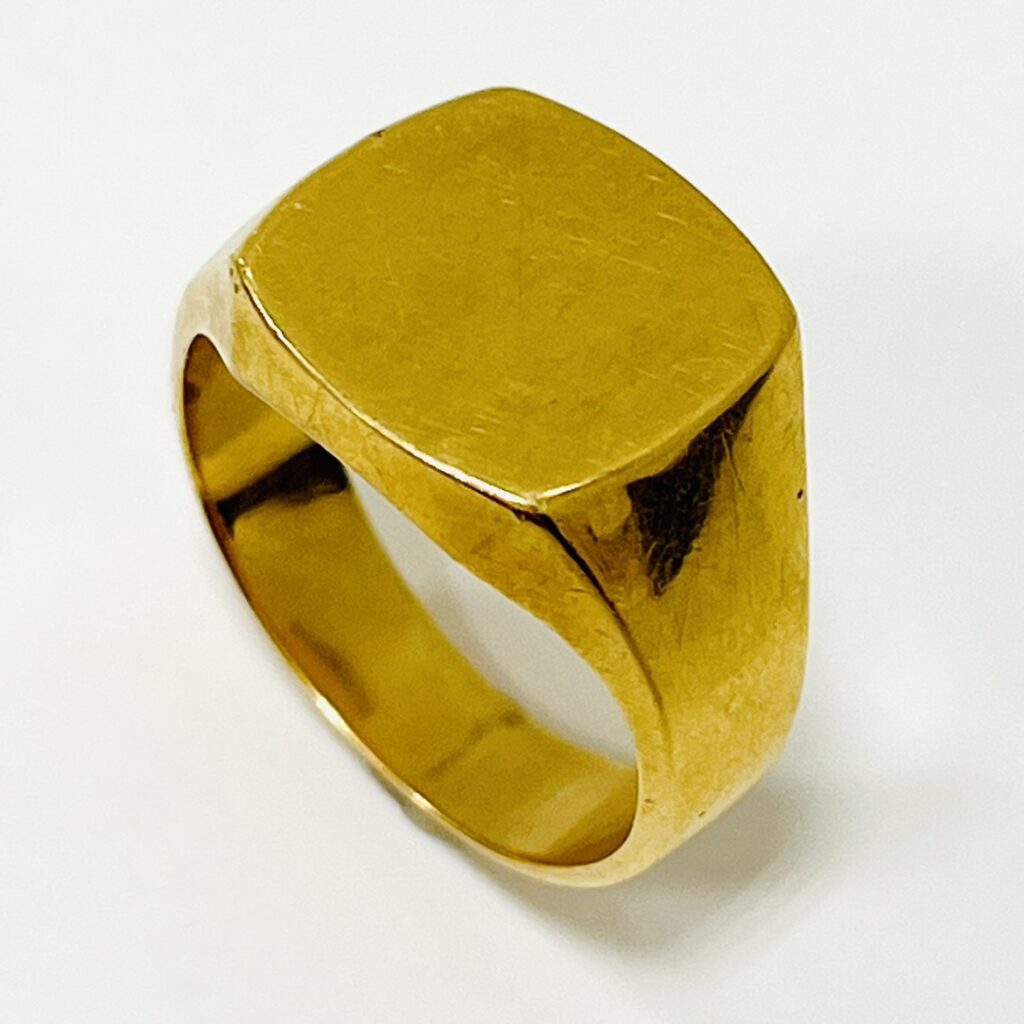 ■資産価値■　印台リング　　K18 研磨済み※消えなかった傷あり　　12.9g 金　ゴールド K18印台 15g アール付き三味印台リング : ユーマン貴金属
