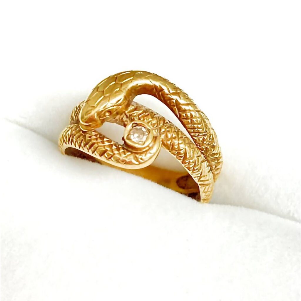 128000〜値下ブラック ダイヤモンド蛇指輪 刻印有 [0.20ct] 18金 