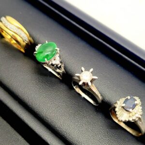 K18 Pt900 金プラチナ ダイヤモンド 翡翠 サファイア メレダイヤ リング