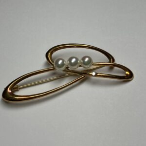 K18 パール・メレダイヤ付き ブローチ