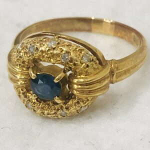 K 18 サファイア 0.6ct メレダイヤモンド 1.3ct リング