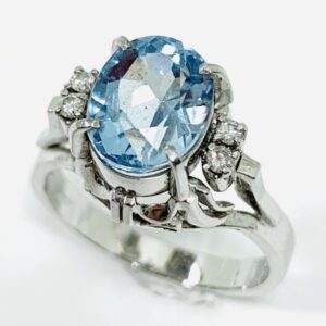 Pt900 アクアマリン9ctメレダイヤ0.4ct付リング