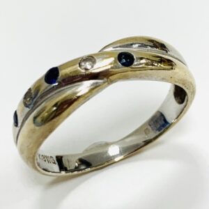 K18WG サファイア0.04ct＆メレダイヤ0.25ct付リング