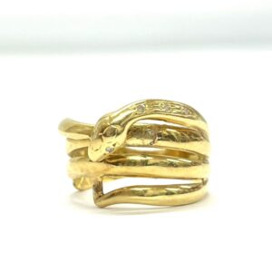 K18 スネークモチーフ メレダイヤ付き リング