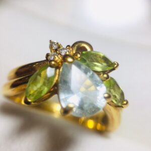 K18/18金 リング 石付き アクアマリン0.98ct ペリドット0.55ct メレダイヤ 0.03ct