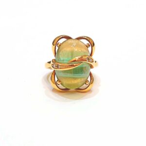 K18 トルマリン メレダイヤ付き リング