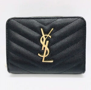 YSL イヴサンローラン カーフスキンレザー ラウンドジップ ミニ財布