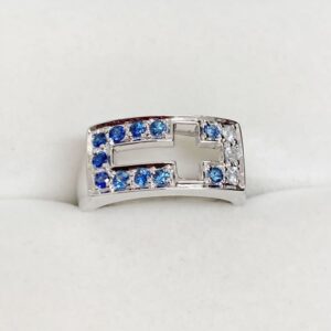 K18WG サファイヤ メレダイヤ付きリング