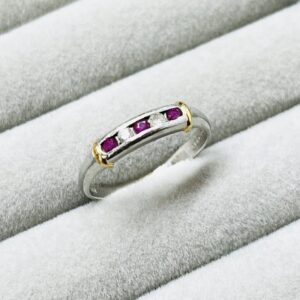 Pt900/K18 ルビー付きメレダイヤ付きリング