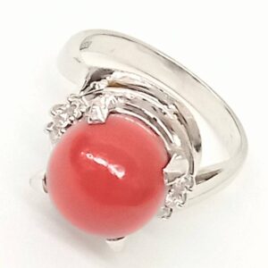 Pt900 サンゴ メレダイヤ リング