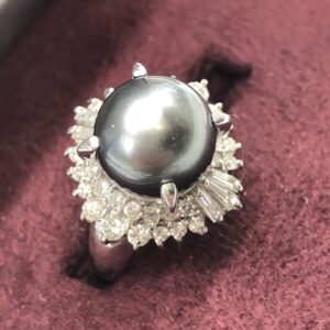 Pt900 パール メレダイヤ リング 10ct