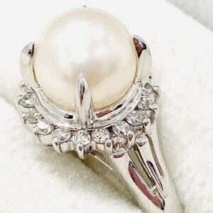Pt850 プラチナ リング 指輪 真珠 パール メレダイヤ