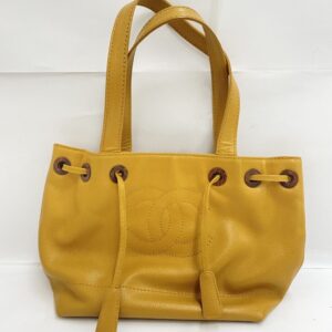 CHANEL 巾着 トートバッグ キャビアスキン イエロー