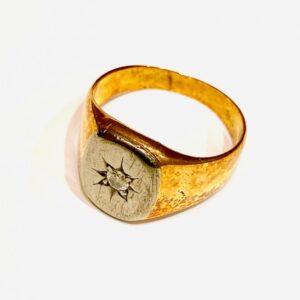 K18Pt900 メレダイヤ付き 印台コンビリング 指輪 アクセサリー