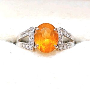 K18WG シトリン メレダイヤ付き リング