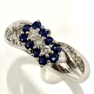 Pt850 0.23ctサファイア＆0.16ctダイヤモンド付きリング