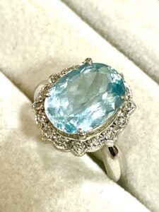 Pt900　アクアマリンダイヤリング