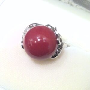 Pt900 赤珊瑚 メレダイヤ付きリング