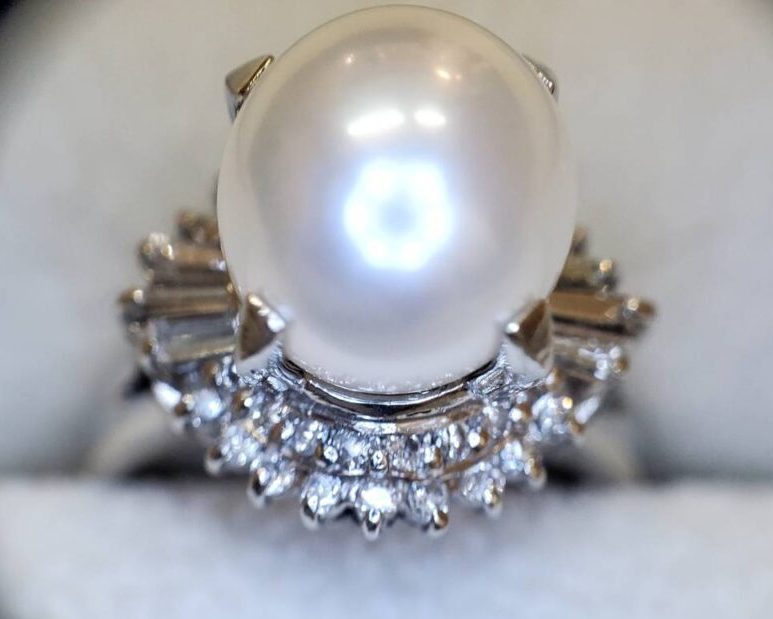 プラチナ パールリング 真珠 指輪 ダイヤモンドリング - リング